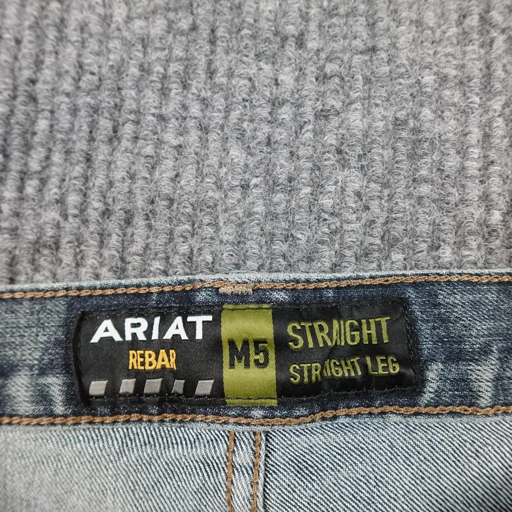 Ariat Rebar M5 Straight Jeans Mens 34x32 (32x30) Blue Distressed Denim Workwear